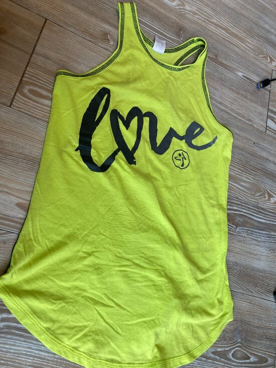 Zumba Fitness Tops - Zumba Instructor Tank Top Lime Green with Black Letters Fitted Size Small